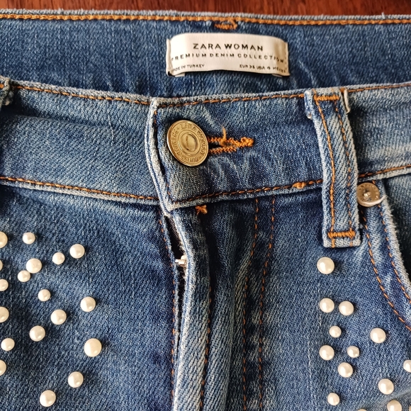 Zara Denim - Zara Blue Pearl Embellished Jeans
